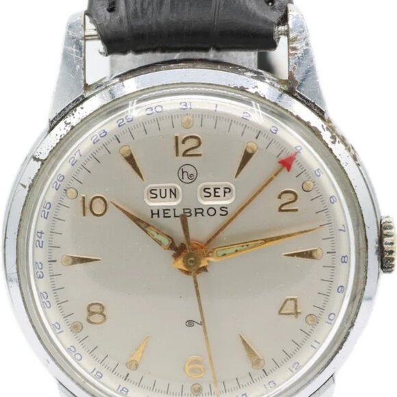 Vintage 33.5mm Helbros Triple Calendar Men's Mechanical Wristwatch Germany - Picture 4 of 5